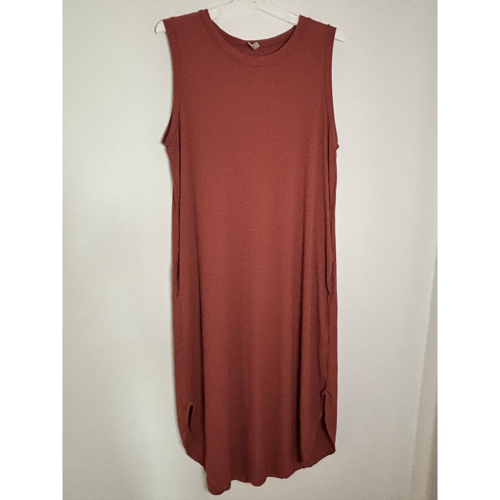Acting Pro Rust Orange Ribbed Sleeveless Midi Dress High Low Hem Plus 1X